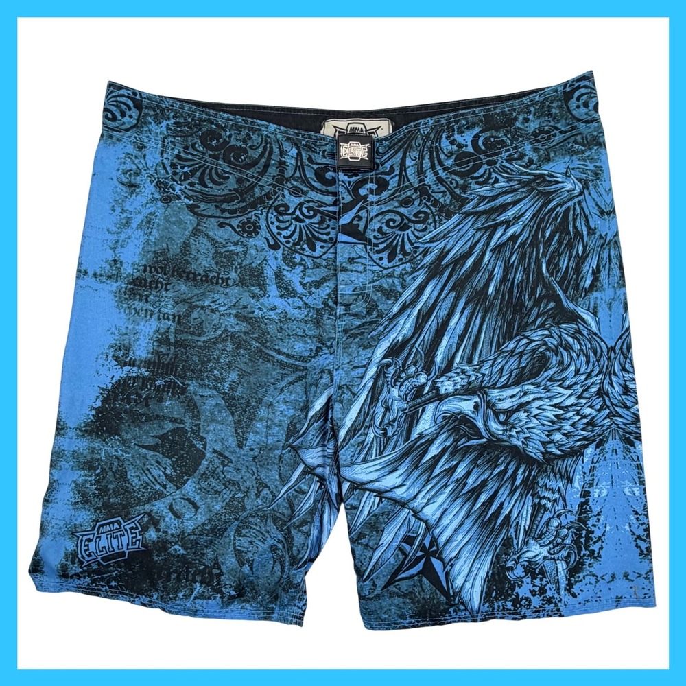 MMA Elite Board Shorts‎ Men 2XL Blue Polyester Eagle Stars Y2K Grunge 11"